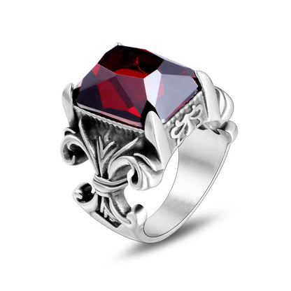 Goth Style Floral Gemstone Ring - Dark Red | GothReal