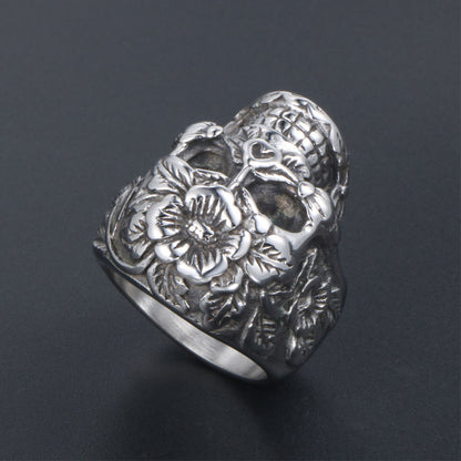 Goth Style Flower And Skull Ring | GothReal