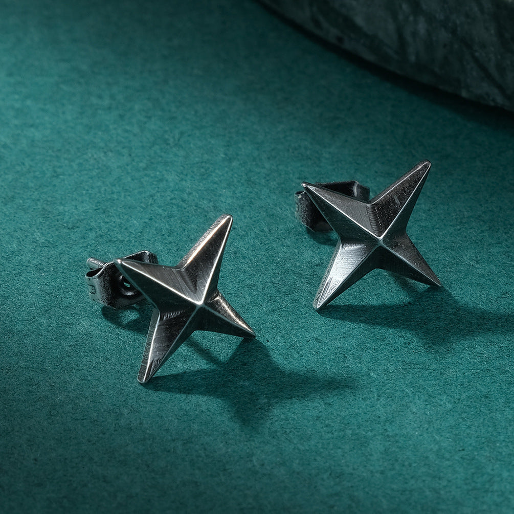 Goth Style Four-Pointed Star Earrings - A Pair - Silver | GothReal