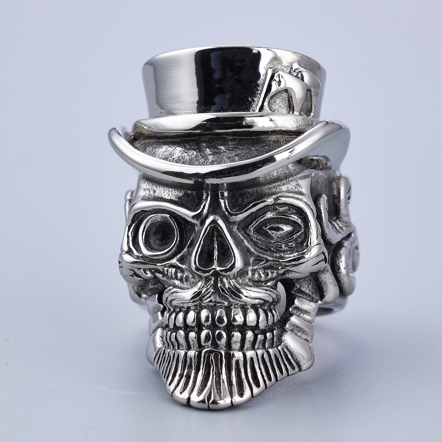 Goth Style Gentleman Hat Skull Ring - Silver | GothReal