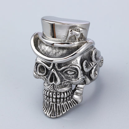Goth Style Gentleman Hat Skull Ring | GothReal