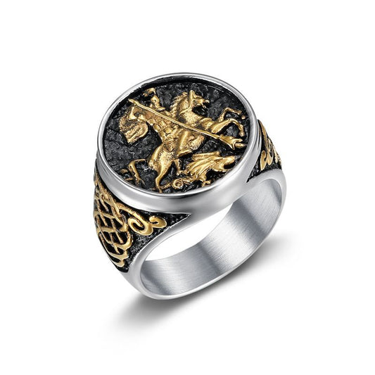 Goth Style Gilded Dragon Slayer Ring - Silver | GothReal