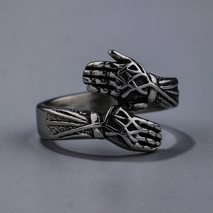 Goth Style Give Me A Hug Ring - Silver | GothReal