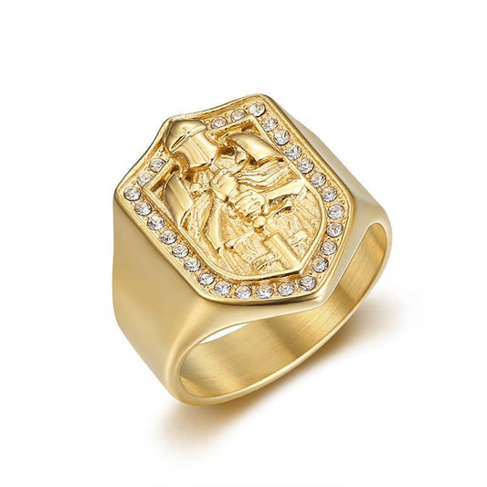 Goth Style Gold-Plated Rhinestone Templar Ring - Gold | GothReal