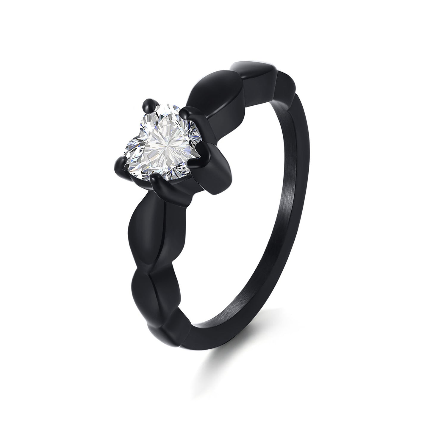 Goth Style Heart Shaped Zircon Ring - Black | GothReal