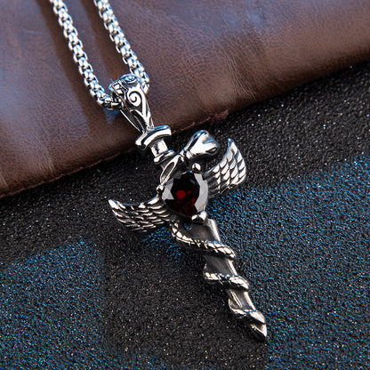 Goth Style Knight's Sword Heart-Shaped Gemstone Cross Pendant | GothReal