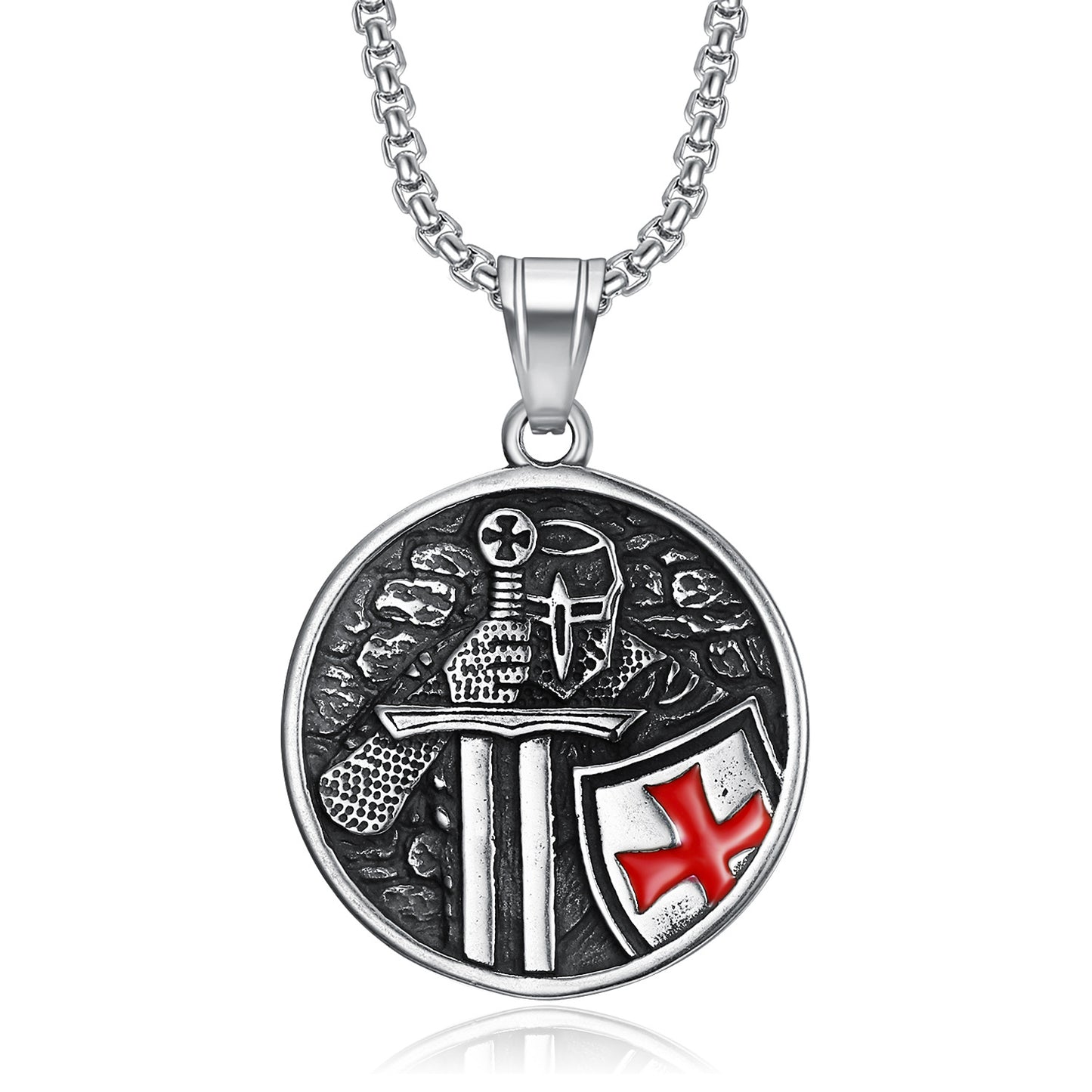Goth Style Knights Templar Cross Shield Pendant With Necklace - Silver | GothReal
