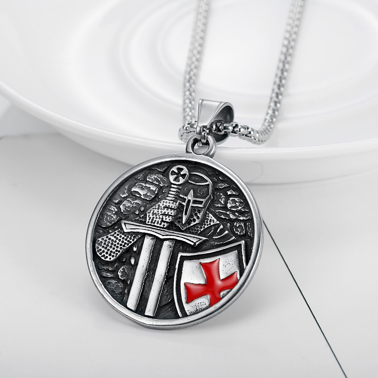 Goth Style Knights Templar Cross Shield Pendant With Necklace | GothReal