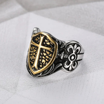 Goth Style Knights Templar Cross Shield Ring | GothReal
