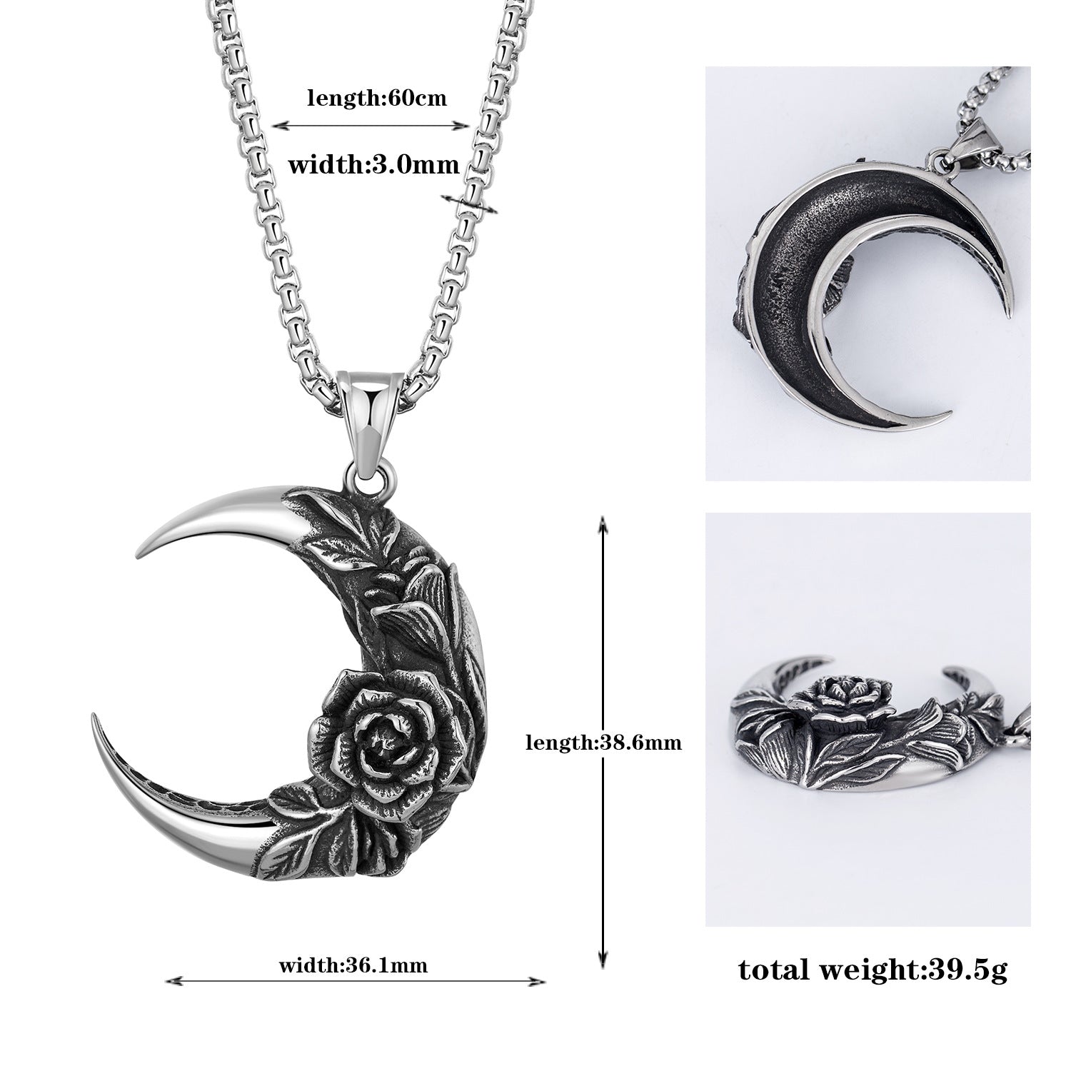 Goth Style Moon Rose Pendant With Necklace | GothReal