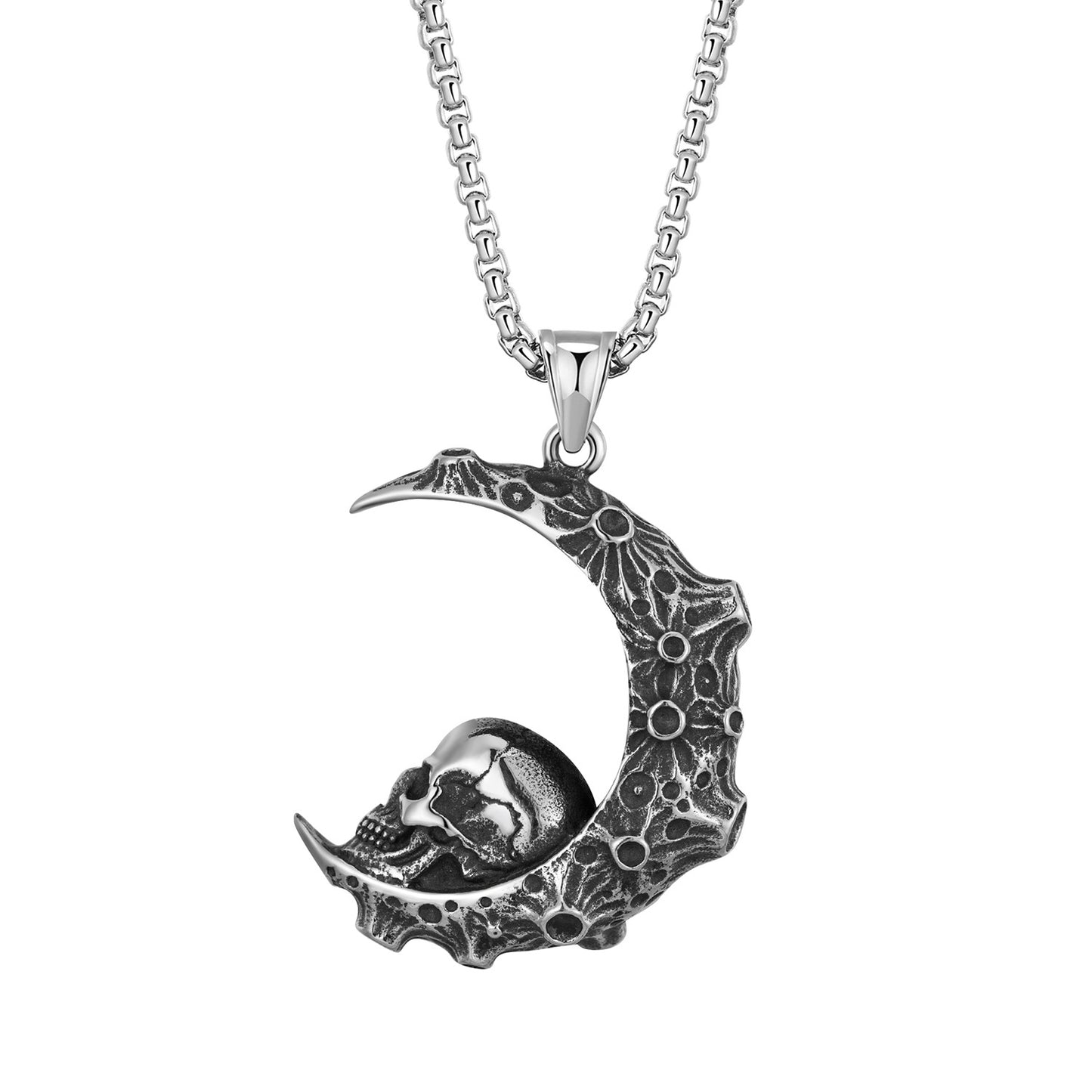 Goth Style Moon Skull Pendant With Necklace | GothReal