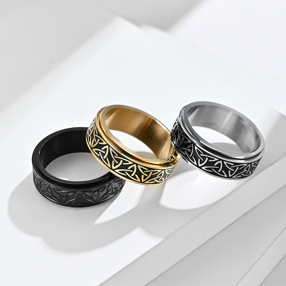 Goth Style Nordic Celtic Knot Spinner Ring - Black | GothReal
