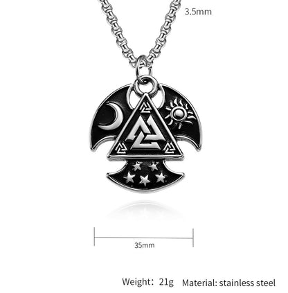 Goth Style Odin Triangle Knot Sun Moon Star Necklace | GothReal
