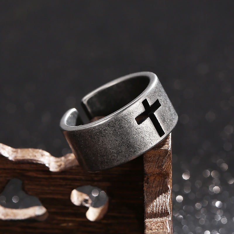 Goth Style Openwork Cross Open Ring | GothReal