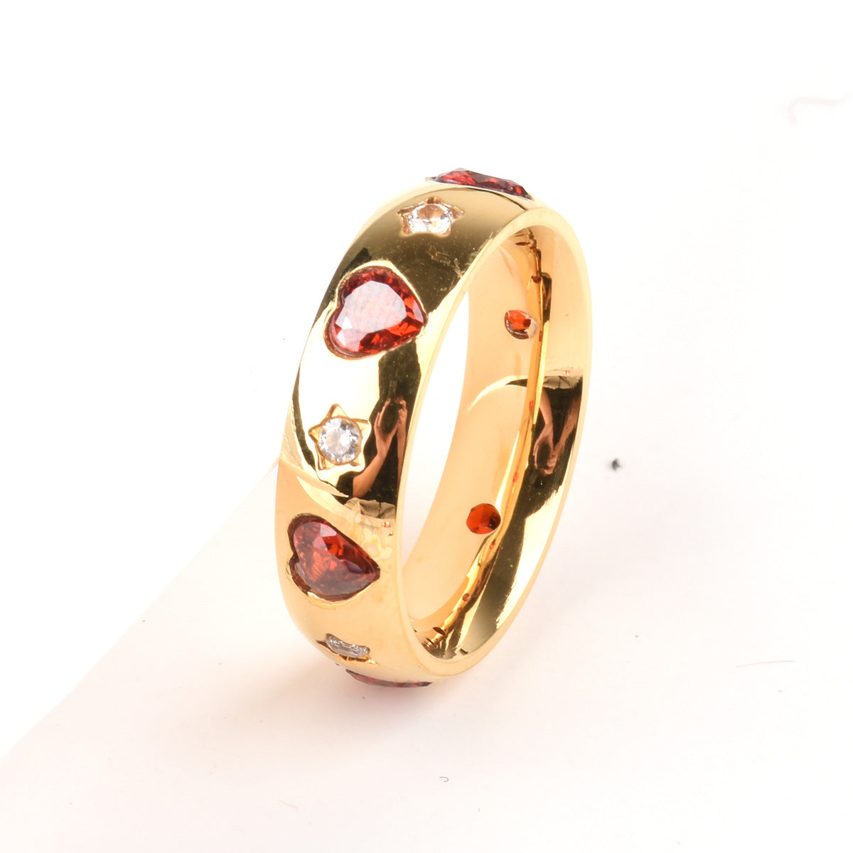 Goth Style Peach Heart Zircon Ring - Gold | GothReal