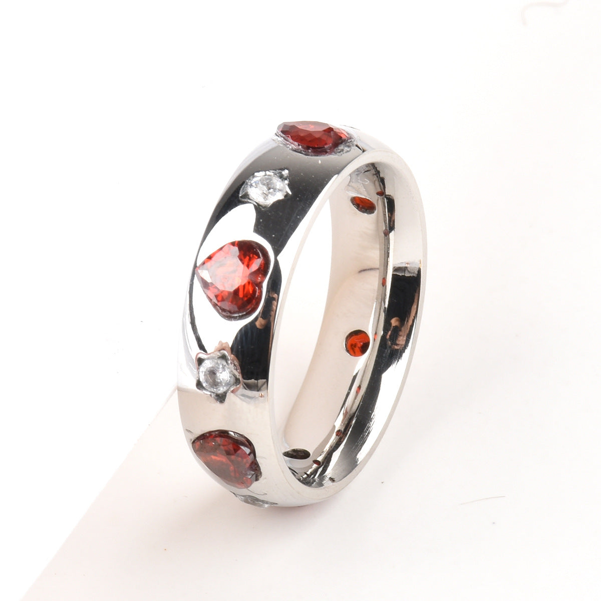 Goth Style Peach Heart Zircon Ring - Silver | GothReal