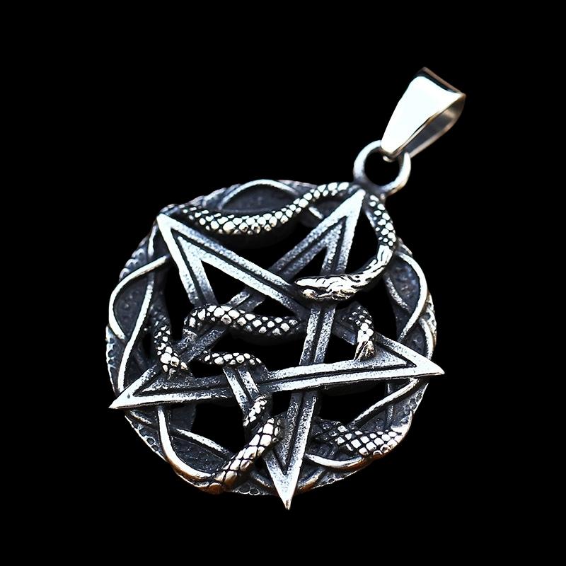 Goth Style Pentagram Snake Pendant - Silver | GothReal