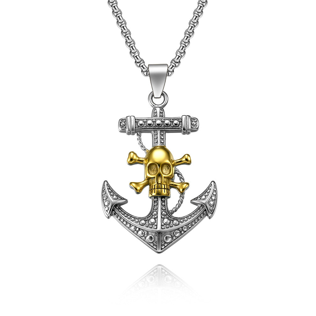 Goth Style Pirate Anchor Skull Pendant With Necklace | GothReal