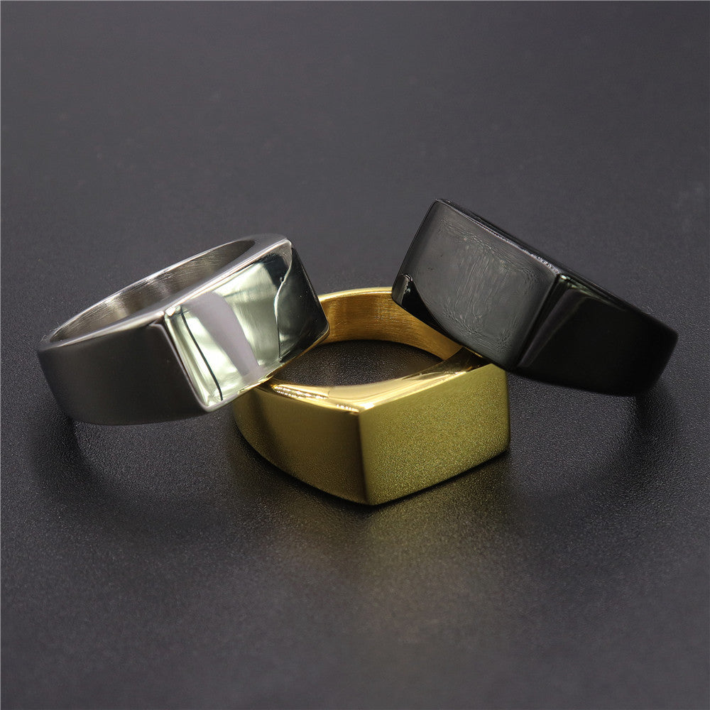 Goth Style Rectangular Geometric Ring - Black | GothReal