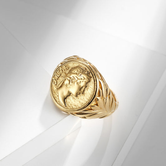 Goth Style Roman Empire Julius Caesar Vintage Coin Ring - Silver | GothReal