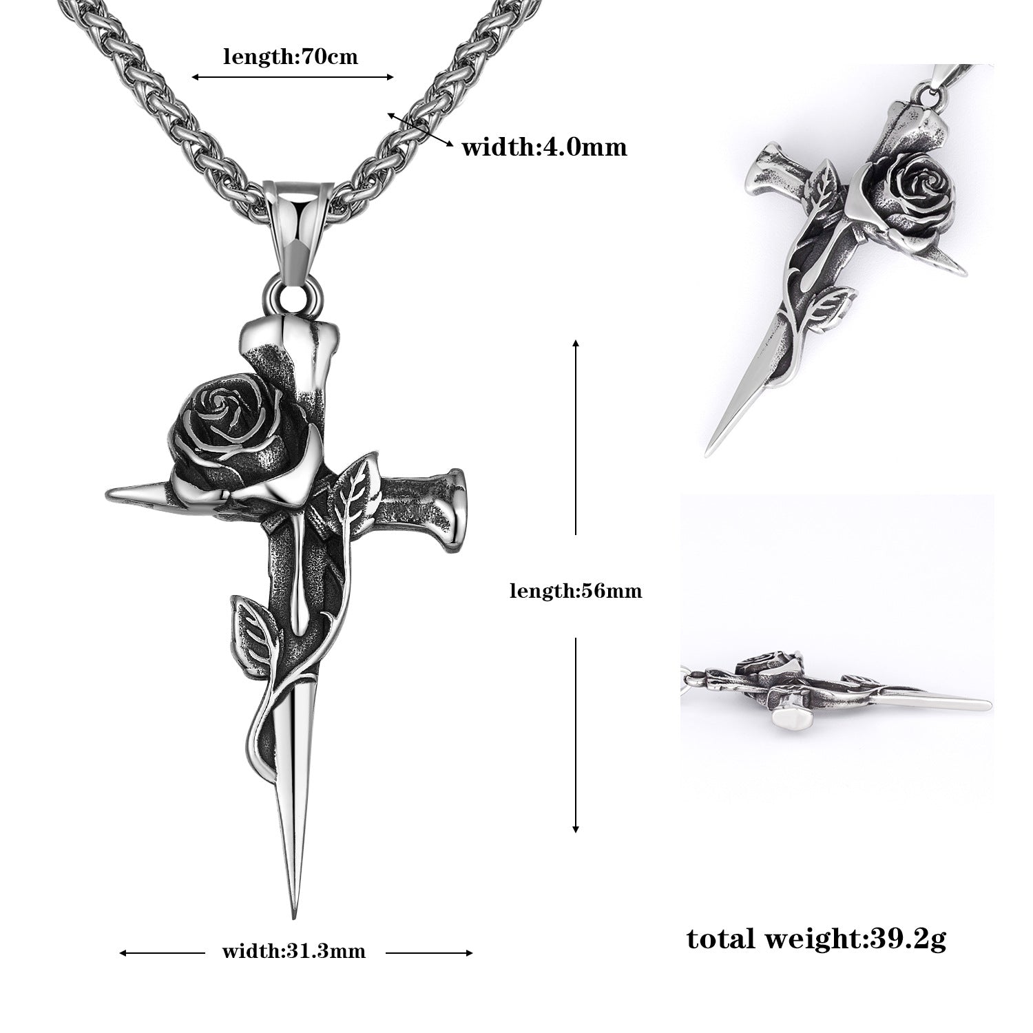 Goth Style Rose Cross Pendant With Necklace | GothReal