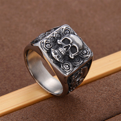 Goth Style Rose Skull Ring | GothReal
