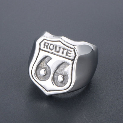 Goth Style Route 66 Biker Ring - Silver | GothReal