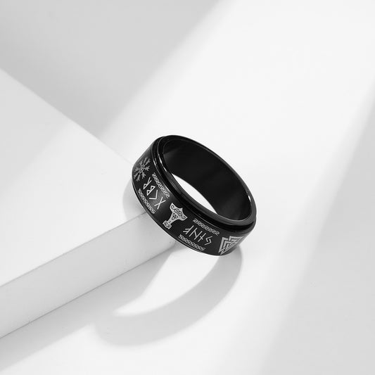 Goth Style Rune Rotatable Ring - Black | GothReal