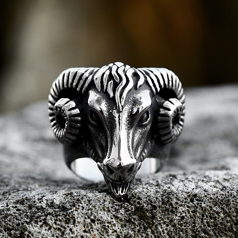 Goth Style Satan Goat Head Ring - Silver | GothReal