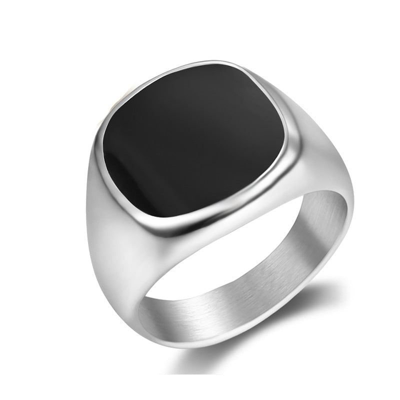 Goth Style Simple Stainless Steel Ring With Drip Adhesive | GothReal