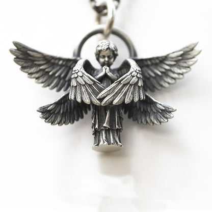 Goth Style Six Wings Angel Pendant with Necklace - Silver | GothReal