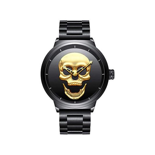 Goth Style Skull Background Watch - Gold | GothReal