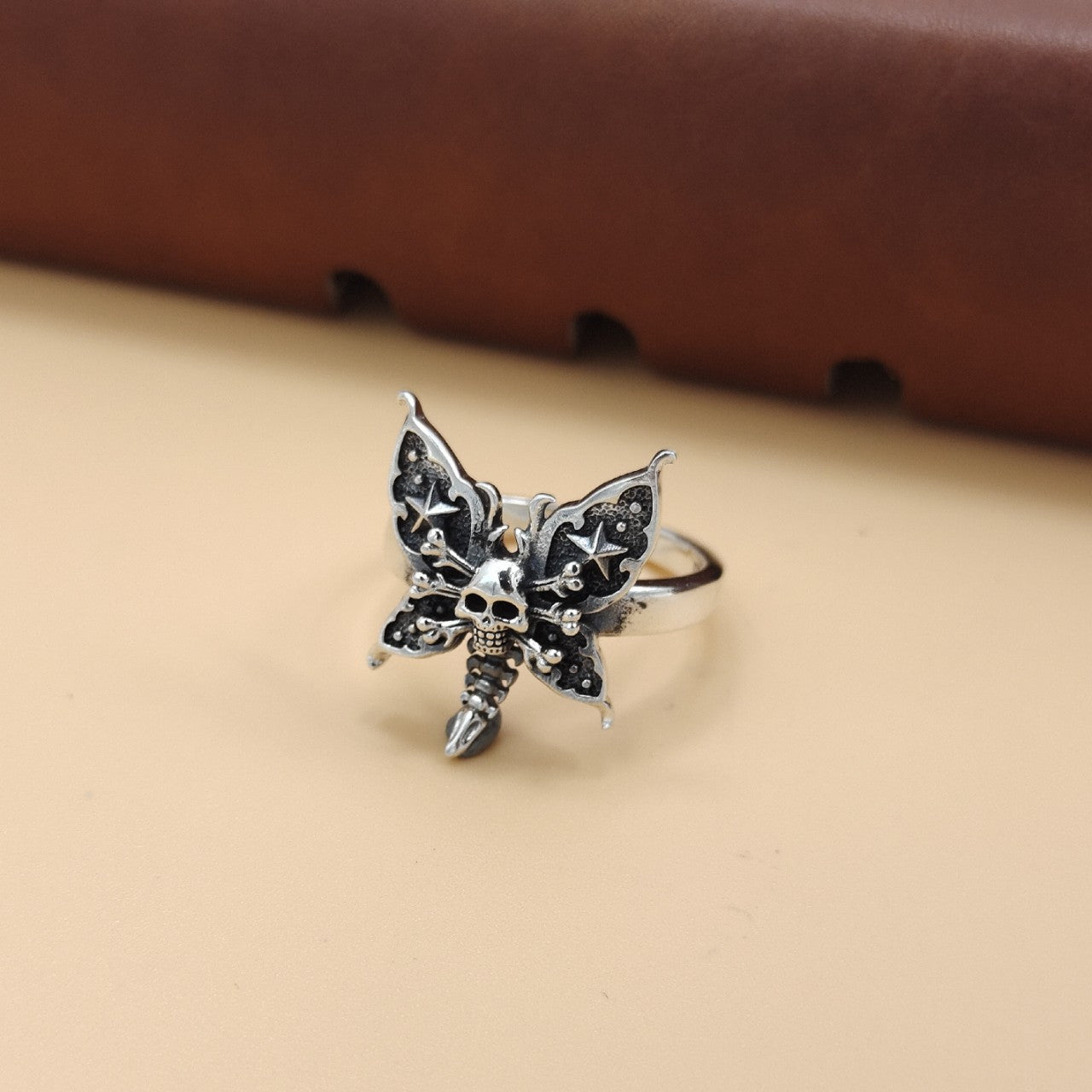Goth Style Skull Butterfly Sterling Silver Ring | GothReal