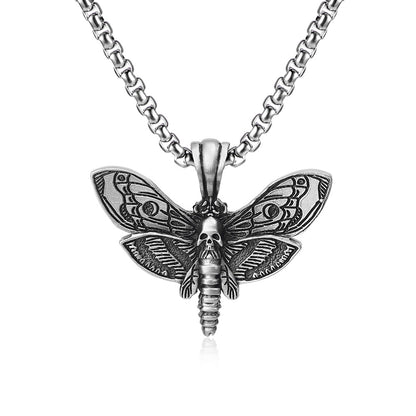 Goth Style Skull Moth Necklace - Silver | GothReal
