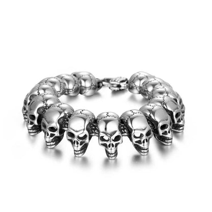 Goth Style Skull Stainless Steel Bracelet - Silver | GothReal