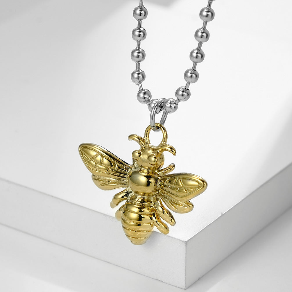 Goth Style Small Bee Stainless Steel Pendant With Necklace - Silver | GothReal