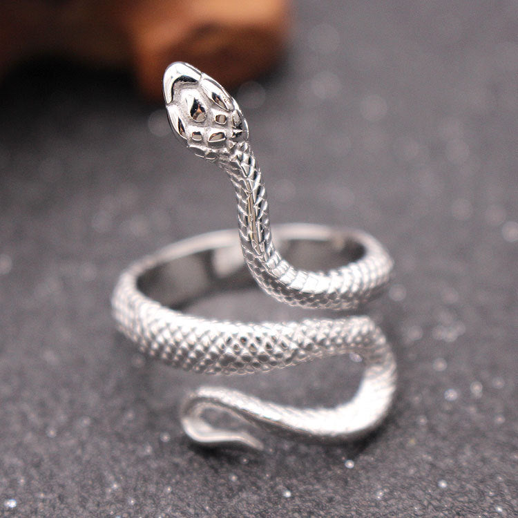 Goth Style Snake Stainless Steel Ring - White | GothReal