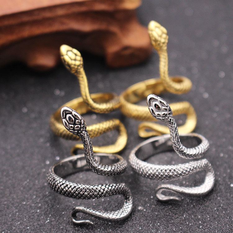 Goth Style Snake Stainless Steel Ring - Silver | GothReal