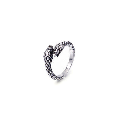 Goth Style Snake Stainless Steel Ring - Silver | GothReal