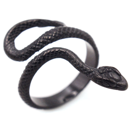 Goth Style Snake Stainless Steel Ring - Black | GothReal