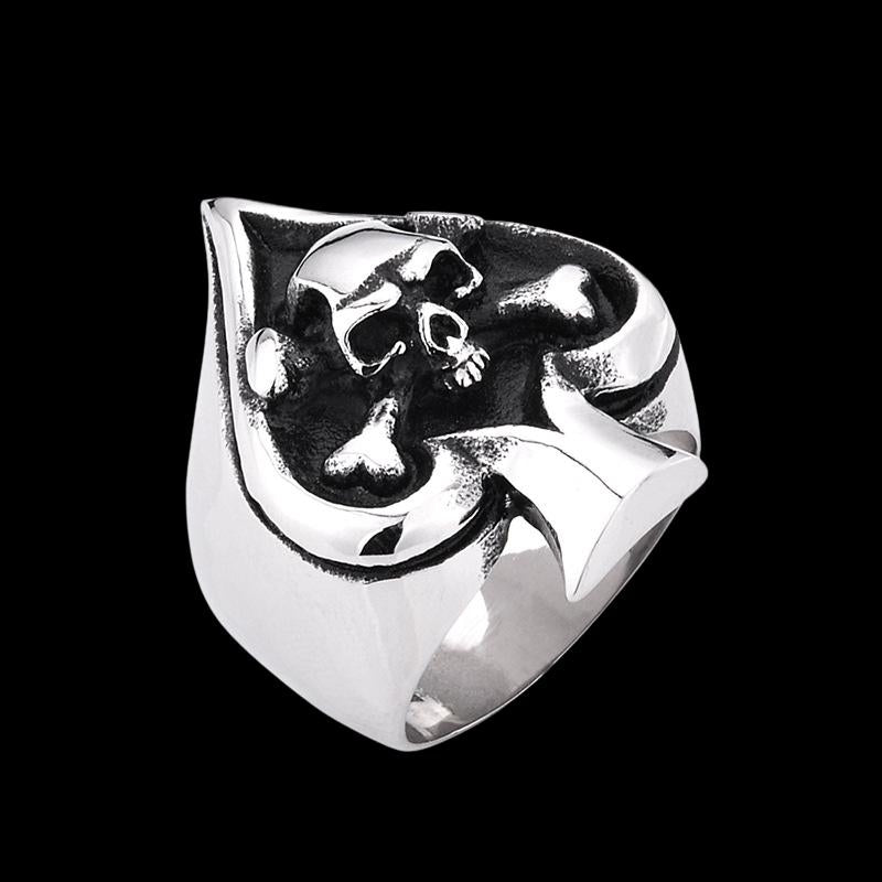 Goth Style Spade Ace Skull Ring - Silver | GothReal