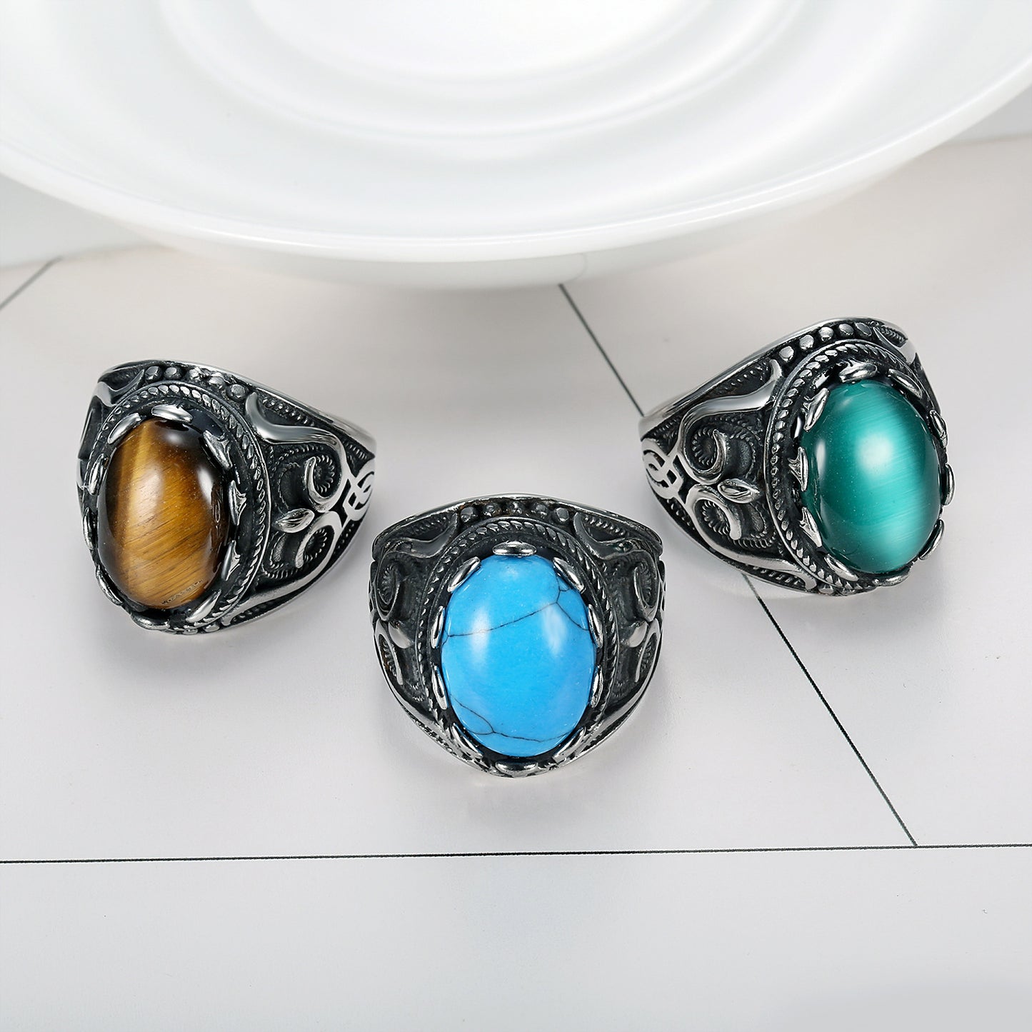 Goth Style Stainless Steel Gemstone Ring | GothReal