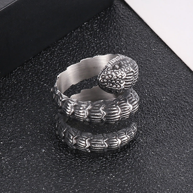 Goth Style Stainless Steel Rattlesnake Ring | GothReal