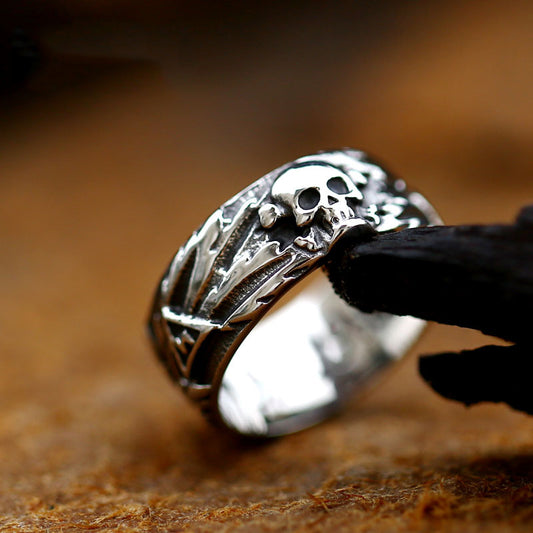 Goth Style Stainless Steel Skull Ring - Silver | GothReal