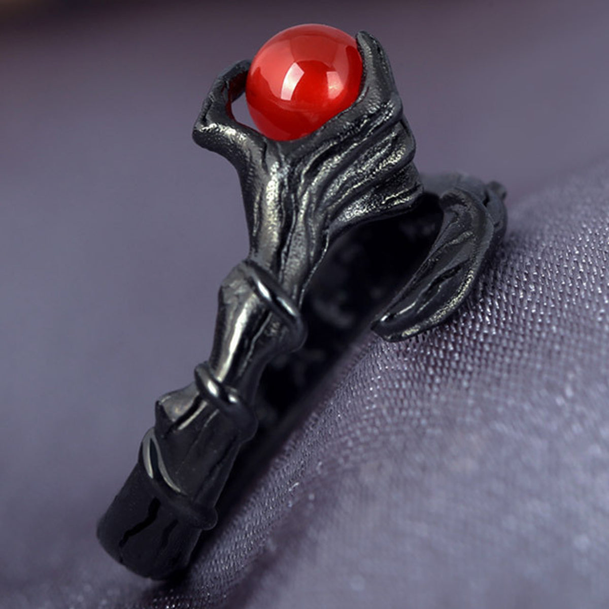 Goth Style Sterling Silver Agate World Tree Wand Ring | GothReal