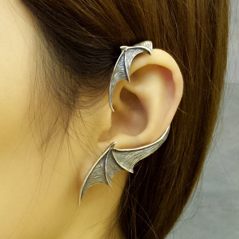 Goth Style Sterling Silver Bat Wing Ear Clips - Single | GothReal