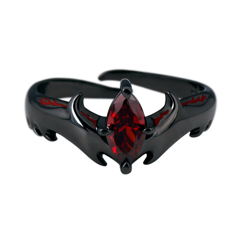 Goth Style Sterling Silver Demon King Gemstone Ring - Black | GothReal