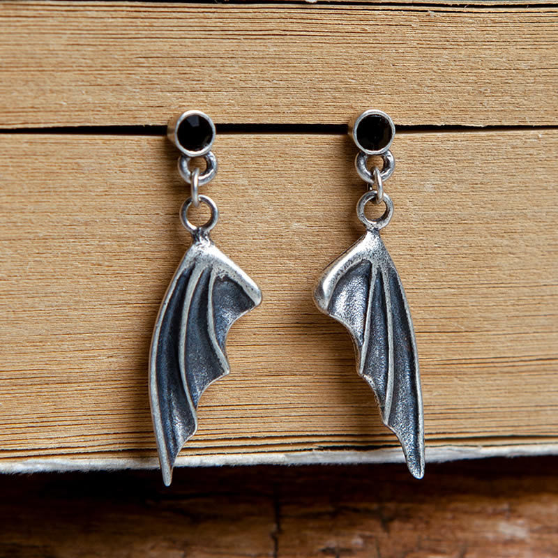 Goth Style Sterling Silver Devil Wings Earrings - One Pair - Silver | GothReal