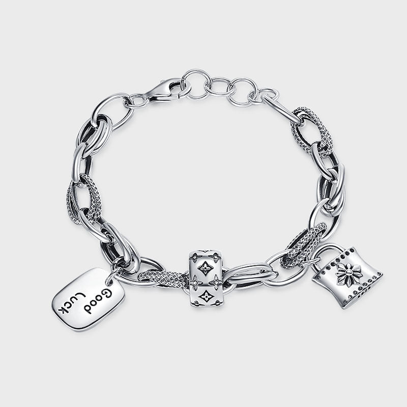 Goth Style Sterling Silver Good Luck Bracelet - Silver | GothReal