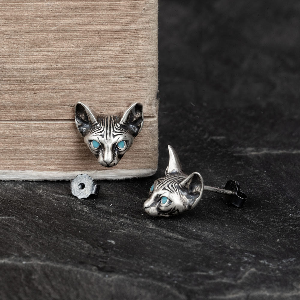 Goth Style Sterling Silver Kitten Earrings - Single | GothReal